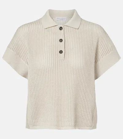 Brunello Cucinelli Cotton-blend Lamé Polo Shirt In Neutral