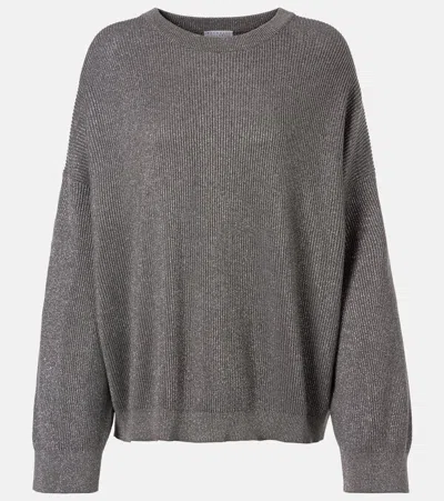 Brunello Cucinelli Cotton-blend Lamé Sweater In Grey