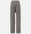 Brunello Cucinelli Pinstripe Wool Wide Flared Pants With Cuffs In Grey