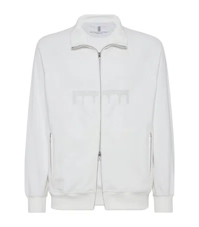 Brunello Cucinelli Cotton-blend Logo Sweater In White