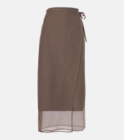 Brunello Cucinelli Cotton-blend Midi Skirt In Brown