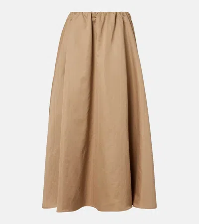 Brunello Cucinelli Cotton-blend Midi Skirt In Brown
