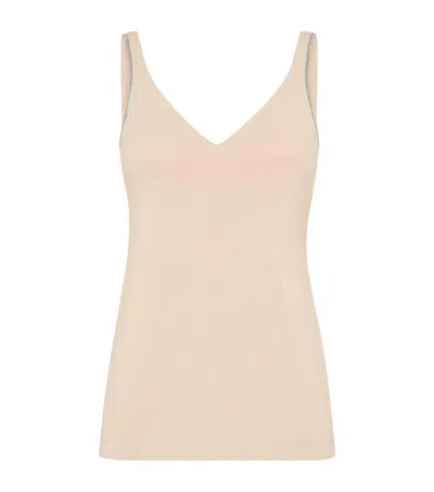 Brunello Cucinelli Cotton-blend Monili V-neck Tank Top In Neutral