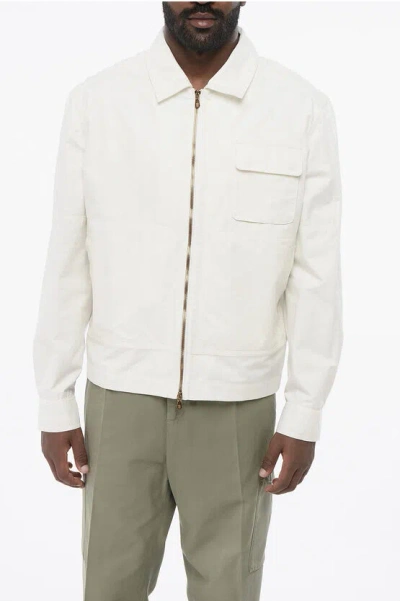Brunello Cucinelli Cotton Blend Overshirt With Front Full Zip In White
