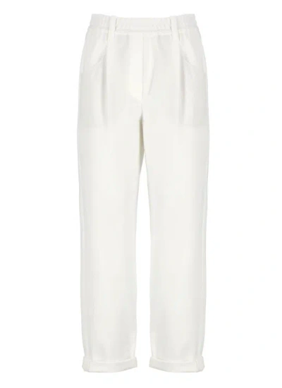 Brunello Cucinelli Cotton Blend Pants In White