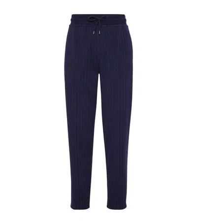 Brunello Cucinelli Cotton-blend Pinstripe Sweatpants In Blau