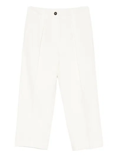 BRUNELLO CUCINELLI COTTON BLEND PLEATED CROPPED TROUSERS