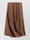 Brunello Cucinelli Cotton Blend Pleated Midi Skirt With Elastic Waistband In Brown