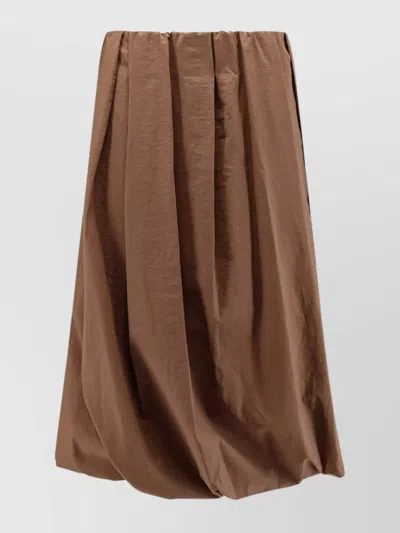 Brunello Cucinelli Cotton Blend Pleated Midi Skirt With Elastic Waistband In Multicolor