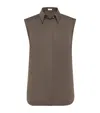 Brunello Cucinelli Cotton-blend Poplin Sleeveless Shirt In Brown