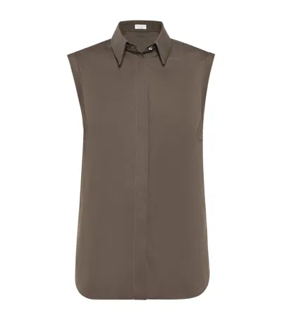 BRUNELLO CUCINELLI COTTON-BLEND POPLIN SLEEVELESS SHIRT