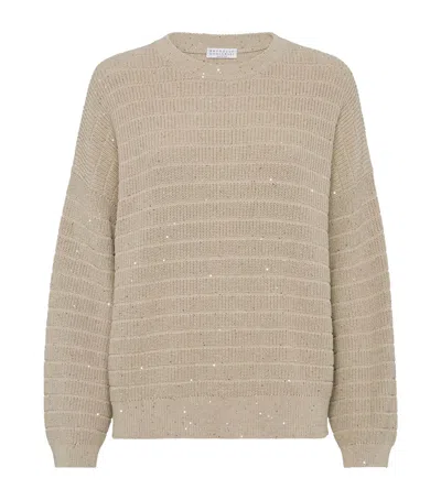 Brunello Cucinelli Cotton-blend Sequin-embellished Sweater In Sand