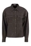 Brunello Cucinelli Long Sleeve Denim Shirt In Brown
