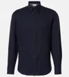 Brunello Cucinelli Men Flannel Slim Fit Shirt With Spread Collar In Blue