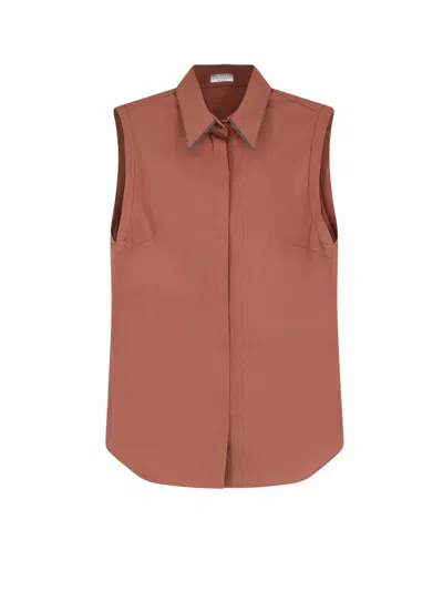 Brunello Cucinelli Cotton Blend Shirt In Brown