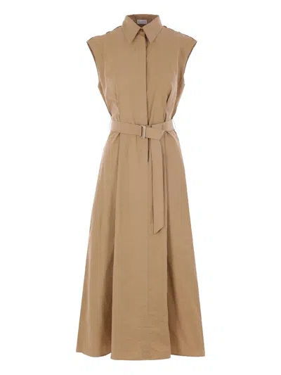 Brunello Cucinelli Cotton-blend Shirt Dress In Cream Coffees