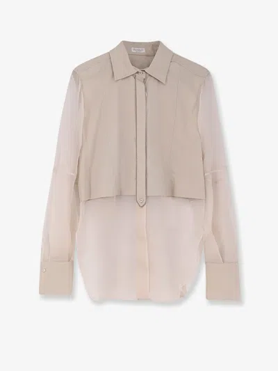 Brunello Cucinelli Women Cotton Blend Shirt With Monili Detail In Brown