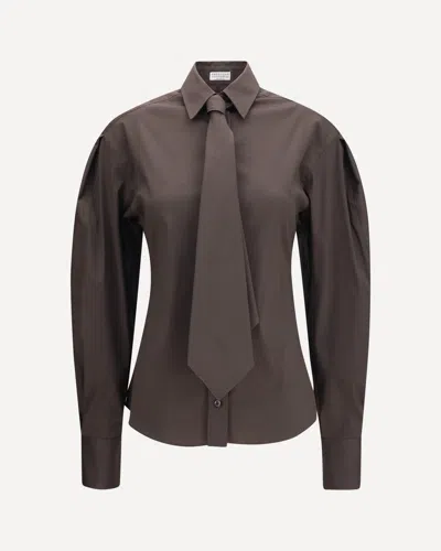 Brunello Cucinelli Cotton Blend Shirt With Tie In Burgundy