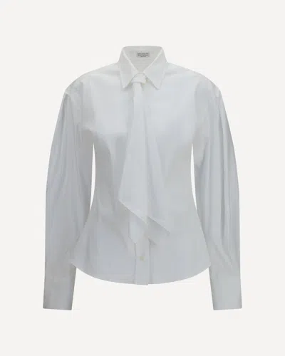 Brunello Cucinelli Tie-detail Puff-sleeve Shirt In White