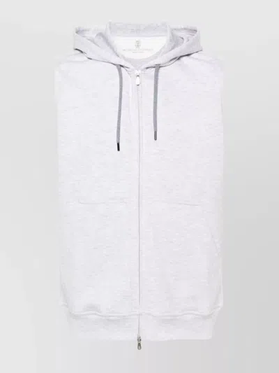 Brunello Cucinelli Cotton Blend Sleeveless Hooodie In Grey