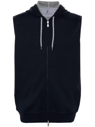Brunello Cucinelli Men's Cotton Blend Sleeveless Hooodie In Black