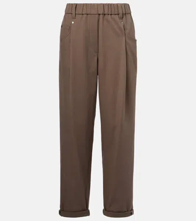 Brunello Cucinelli Cotton-blend Slim Pants In Green