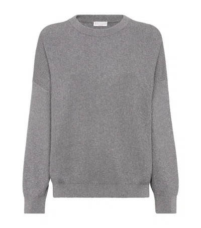 Brunello Cucinelli Cotton-blend Sparkling Vanisé Sweater In Gray