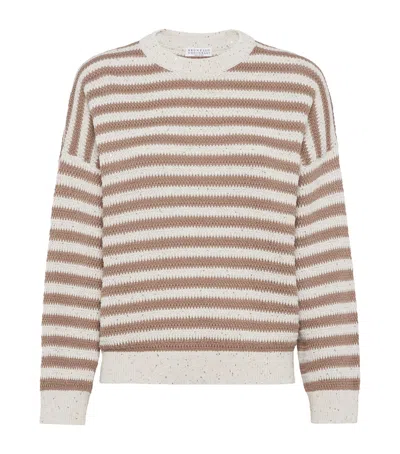 Brunello Cucinelli Cotton-blend Stripe Sweater In Sand