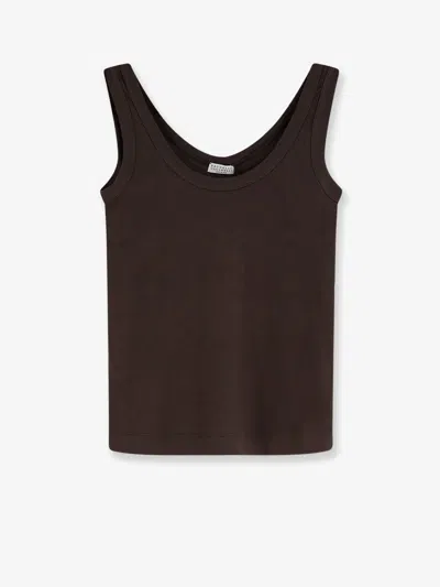 Brunello Cucinelli Cotton Blend Tank Top With Back Monili Detail In Multi