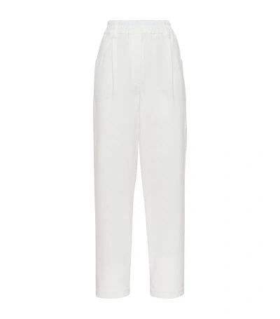 Brunello Cucinelli Cotton-blend Tapered Trousers In White