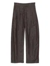 Brunello Cucinelli Wide Cotton Blend Trousers With Pleated Design In Brown