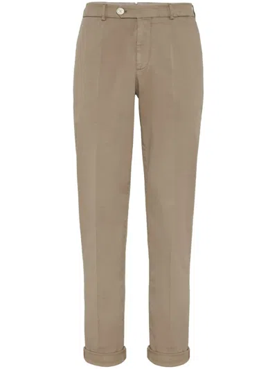 Brunello Cucinelli Cotton-blend Trousers In Neutrals