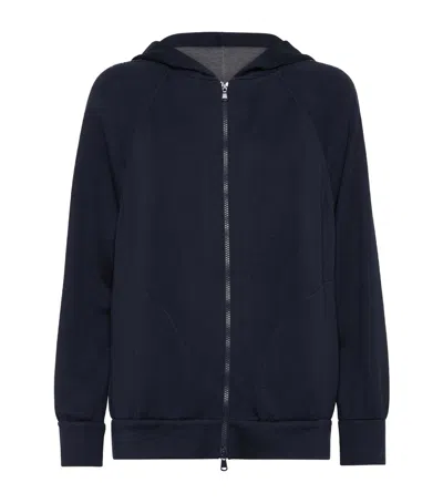 Brunello Cucinelli Cotton-blend Two-way Zip Hoodie In Blue