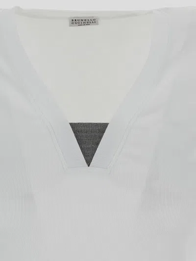 Brunello Cucinelli Cotton Blend V-neck T-shirt In White