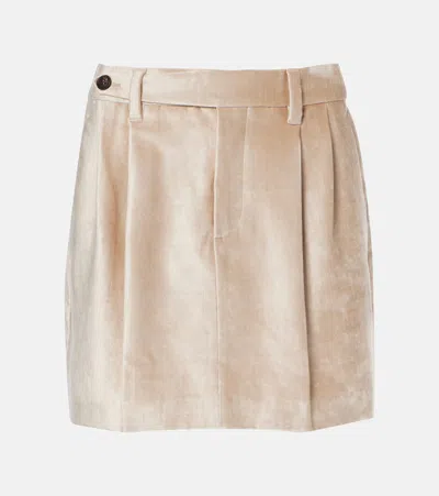 Brunello Cucinelli Cotton-blend Velvet Miniskirt In Beige