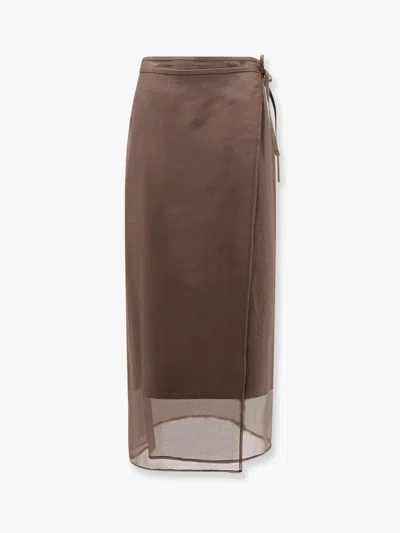 Brunello Cucinelli Cotton Blend Wrap-around Skirt In Brown