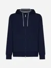 Brunello Cucinelli Techno Cotton Interlock Zip-front Hooded Sweatshirt In Cobalt Blue