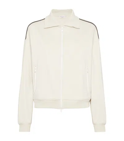 Brunello Cucinelli Cotton-blend Zip-up Monili Sweatshirt In White