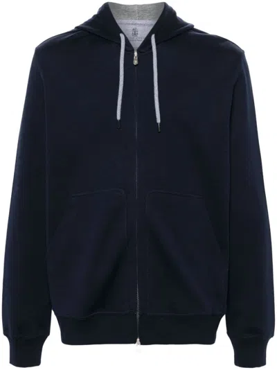 Brunello Cucinelli Cotton-blend Jersey Zip-up Hoodie In Blue