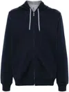 Brunello Cucinelli Zip-up Hoodie With Contrasting Lining And Ribbed Cuffs In Blue