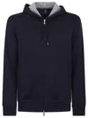Brunello Cucinelli Men Cotton Blend Zipped Hoodie In Blue