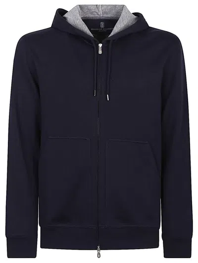 Brunello Cucinelli Men Cotton Blend Zipped Hoodie In Multicolor