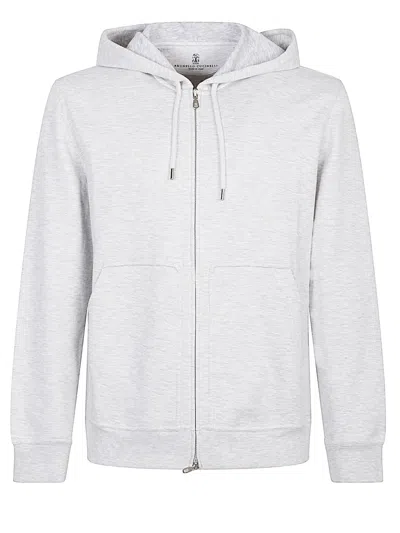 Brunello Cucinelli Men Cotton Blend Zipped Hoodie In Gray