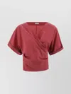 Brunello Cucinelli Red Shirt With V-neck And Monili Detail In Cotton Woman