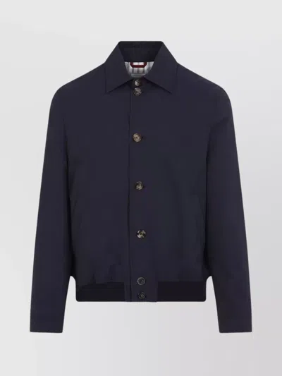 Brunello Cucinelli Cotton Bomber Jacket Pointed Collar In Blue