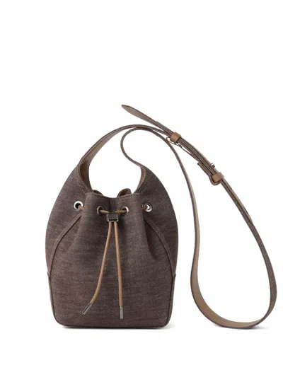 Brunello Cucinelli Small Cotton Bc Duo Bucket Bag In Brown