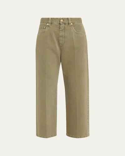 Brunello Cucinelli Cotton Bull Straight-leg Ankle Jeans In Green