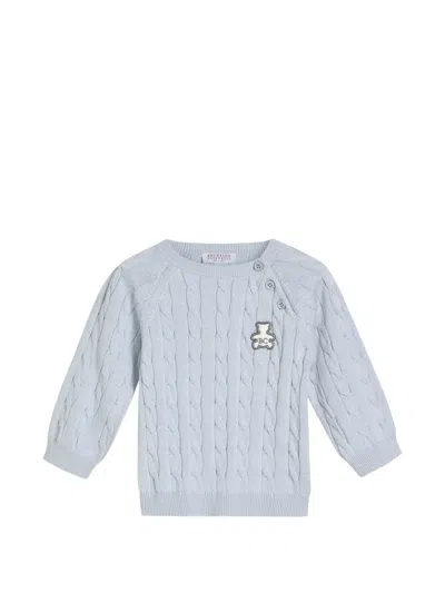 Brunello Cucinelli Cotton Cable Knit Baby Bernie Sweater In Blue