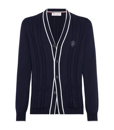 Brunello Cucinelli Cotton Cable-knit Cardigan In Blue