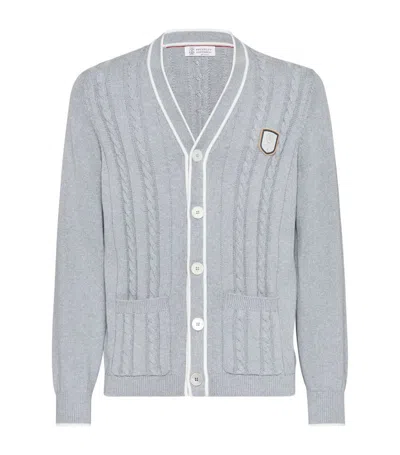 Brunello Cucinelli Cotton Cable-knit Cardigan In Grey